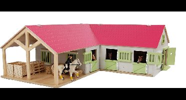 Kids Globe Paardenhoekstal met 3 Boxen en Berging Roze 1:24