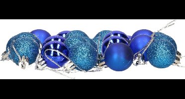 24x stuks kerstballen blauw mix van mat/glans/glitter kunststof diameter 3 cm - Kerstboom versiering