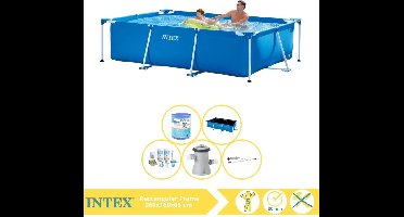 Intex Rectangular Frame Zwembad - Opzetzwembad - 260x160x65 cm - Inclusief Solarzeil Pro, Onderhoudspakket, Zwembadpomp, Filter en Stofzuiger