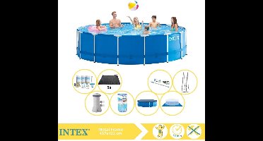 Intex Metal Frame Zwembad - Opzetzwembad - 457x122 cm - Inclusief Onderhoudspakket, Filter, Stofzuiger en Solar Mat