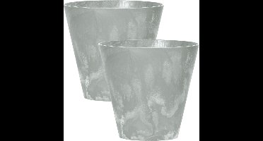 Set van 4x stuks kunststof bloempotten betonlook 30 cm licht grijs - Bloempotten/plantenpotten voor binnen en buiten