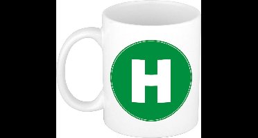 Mok / beker met de letter H groene bedrukking voor het maken van een naam / woord - koffiebeker / koffiemok - namen beker