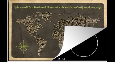 KitchenYeah® Inductie beschermer 80x52 cm - Wereldkaart - Quote - Boeken - Kookplaataccessoires - Afdekplaat voor kookplaat - Inductiebeschermer - Inductiemat - Inductieplaat mat