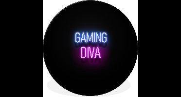 WallCircle - Wandcirkel - Muurcirkel - Gaming - Quotes - Neon - Gaming diva - Vrouwen - Aluminium - Dibond - 140x140 cm - Binnen en Buiten