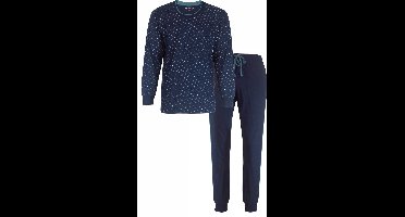MEQ Heren Pyjama - Ronde Hals - 100% Katoen - Donker Blauw - Maat L
