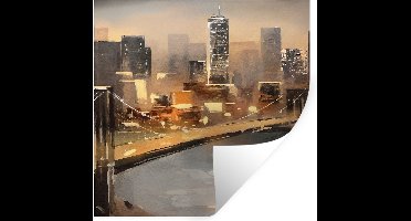 Muurstickers - Sticker Folie - Schilderij - Olieverf - Skyline - Stad - Water - 30x30 cm - Plakfolie - Muurstickers Kinderkamer - Zelfklevend Behang - Zelfklevend behangpapier - Stickerfolie