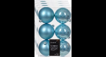 Decoris kerstballen - 24x - 8 cm - kunststof - ijsblauw / suiker blauw