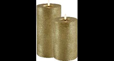 LED kaars/stompkaars set - 2x st - goud - H15 en H20 cm - timer - warm wit