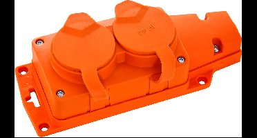 Stekkerdoos voor Buiten - Decon - 2 Stopcontacten - Spatwaterdicht IP44 - Wandmontage - Randaarde - Rubber - Oranje | Nederland