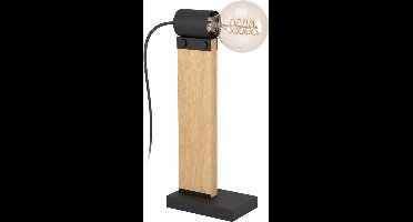 EGLO Bailrigg Tafellamp - E27 - 33 cm - Zwart/Bruin - Hout/Staal