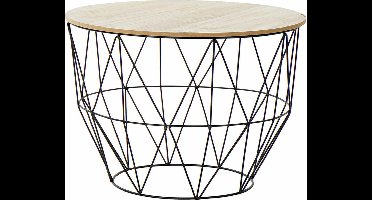 Bijzettafel rond metaal/hout zwart 58 x 41 cm - Home Deco meubels en tafels