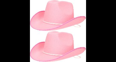 Carnaval verkleed cowboyhoed - 4x stuks - roze - vilt - volwassenen - Verkleedhoeden - Dames/heren