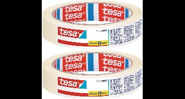 Set van 2x Afplaktape/schilderstape 19 mm x 25 m - Verf afplakband/tape - Maskeertape - Tesa Masking tape