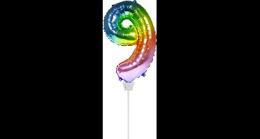 Folat - Folieballon cijfer mini cijfer 9 Regenboog