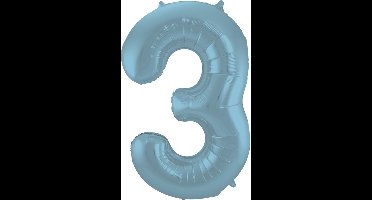 Folat - Folieballon Cijfer 3 Blauw Pastel Metallic Mat - 86 cm