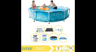 Intex Beachside Metal Frame Zwembad - Opzetzwembad - 305x76 cm - Inclusief Solarzeil Pro, Onderhoudspakket, Filter, Grondzeil, Onderhoudsset en Solar Mat