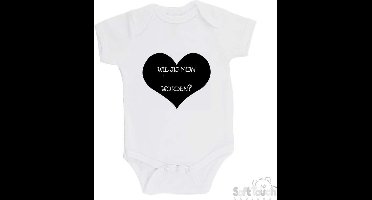 Soft Touch Romper "Wil je mijn meter worden?" Unisex Katoen Wit/zwart Maat 56/62