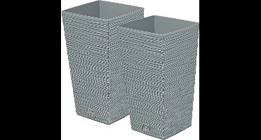 Prosperplast Plantenpot/bloempot Furu Stripes - 2x - voor buiten - kunststof - lichtgrijs - vierkant - D29 x H55 cm