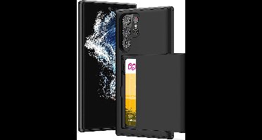 Hoesje met Pasjeshouder geschikt voor Samsung Galaxy S23 Ultra - Back Cover SlideCase Zwart