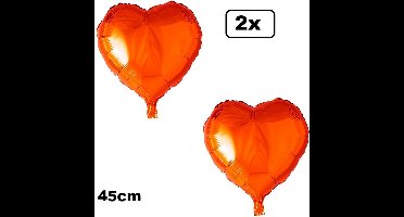 2x Folieballon Hart oranje (45 cm) - trouwen huwelijk bruid hartjes ballon feest festival liefde white