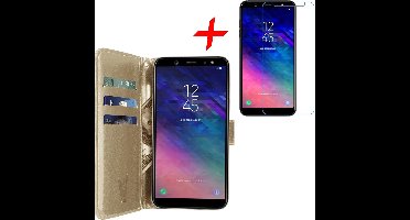 Hoesje geschikt voor Samsung Galaxy A6 2018 - Screen Protector GlassGuard - Book Case Kunstleer Pasjeshouder Goud & Screenprotector