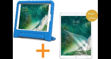 Hoes geschikt voor iPad 2017 / 2018 9.7 inch - Screen Protector GlassGuard - Kinder Back Cover Kids Case Hoesje Blauw & Screenprotector
