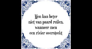 Tegeltje met Spreuk (Tegeltjeswijsheid): Men kan beter niet van paard ruilen, wanneer men een rivier oversteekt + Kado verpakking & Plakhanger