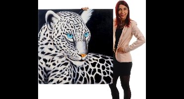 Handgeschilderde Olieverf schilderij Witte Leopard