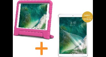 Hoes geschikt voor iPad 2017 / 2018 9.7 inch - Screen Protector GlassGuard - Kinder Back Cover Kids Case Hoesje Roze & Screenprotector