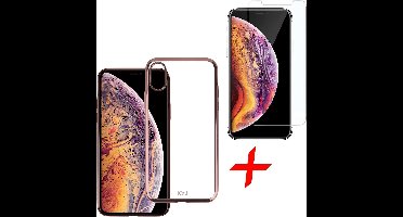 Transparant voor Hoesje geschikt voor iPhone Xs Max Soft TPU Gel Siliconen Case Roze Goud + Tempered Glass Screenprotector iCall