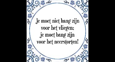 Tegeltje met Spreuk (Tegeltjeswijsheid): Je moet niet bang zijn voor het vliegen; je moet bang zijn voor het neerstorten! + Kado verpakking & Plakhanger