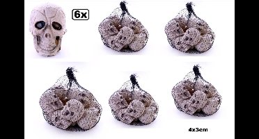 6x Zakje doodshoofdjes per 12 in zak 4cm x 3cm - Schedelhoofdjes - Skelethoofd Halloween horror griezel creepy raam decoratie