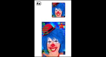 4x Clownspruik blauw