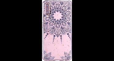 Shop4 - Samsung Galaxy A70 Hoesje - Zachte Back Case Lotus en Goud Flakes Zwart