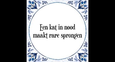 Tegeltje met Spreuk (Tegeltjeswijsheid): Een kat in nood maakt rare sprongen + Kado verpakking & Plakhanger