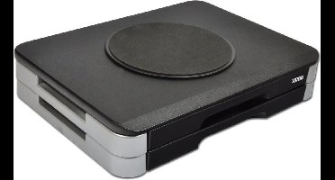 DESQ® | Monitorverhoger | Hoogte 80 mm | 2 Lades | Draaiplateau | Zilver – Zwart
