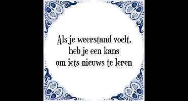 Tegeltje met Spreuk (Tegeltjeswijsheid): Als je weerstand voelt, heb je een kans om iets nieuws te leren + Kado verpakking & Plakhanger