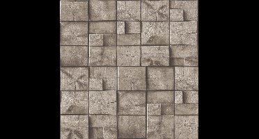 Dutch Wallcoverings schuimvinyl houtblokken - bruin