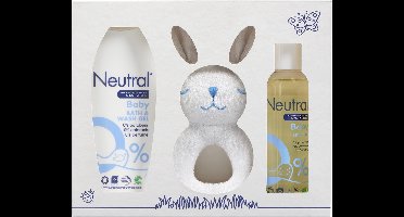 Neutral Cadeaupakket 3-delig - Huidolie. Bad- en Wasgel en Jollein Rammelaar Cadeaupakket