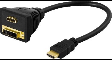 DELTACO HDMI-16, HDMI naar DVI (24+1) en HDMI vrouwelijk, verguld, zwart