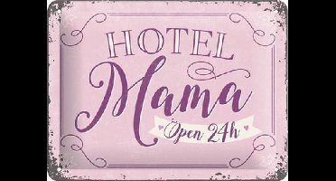 Nostalgic Art metalen wandbord met reliëf - Hotel Mama Open 24h - 15 x 20 cm