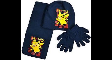 Pokemon Go Pikachu sjaal, muts en handschoen set - donkerblauw - maat 52 - 4-7 jaar