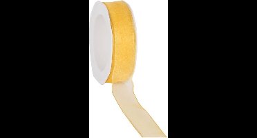 Wired organzalint Geel 25 mm / 20 mtr. Organza lint met draad