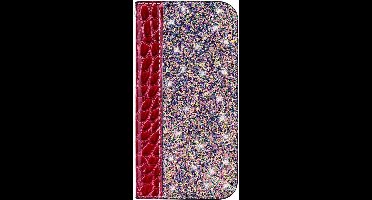 Shop4 - Samsung Galaxy M20 (Power) Hoesje - Book Case Krokodil en Glitters Rood