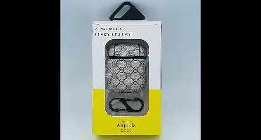 Monogram Kunstlederen Case Cover Hoesje geschikt voor Apple Airpods - lichtgrijs - met karabijn