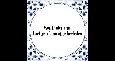 Tegeltje met Spreuk (Tegeltjeswijsheid): Wat je niet zegt, hoef je ook nooit te herhalen + Kado verpakking & Plakhanger