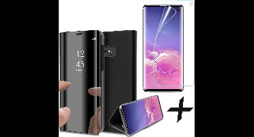 Hoesje geschikt voor Samsung Galaxy S10e - Screen Protector GlassGuard - Book Case Spiegel Zwart & Screenprotector