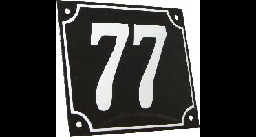 Emaille huisnummer zwart/wit groot nr. 77 18x15cm