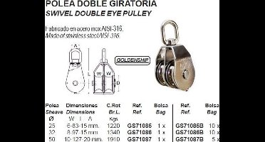 Goldenship Wartelblok Met Dubbele Schijf Zilver 8 mm