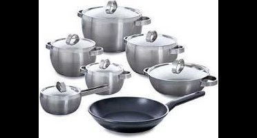 BK Apple Pannenset 7-delig - RVS- Inclusief deksels - Geschikt voor alle warmtebronnen - koekenpan 28 cm - Soeppan 24 cm - Steelpan 16 cm - Hapjespan 24 cm - kookpannen 16/18/20 cm